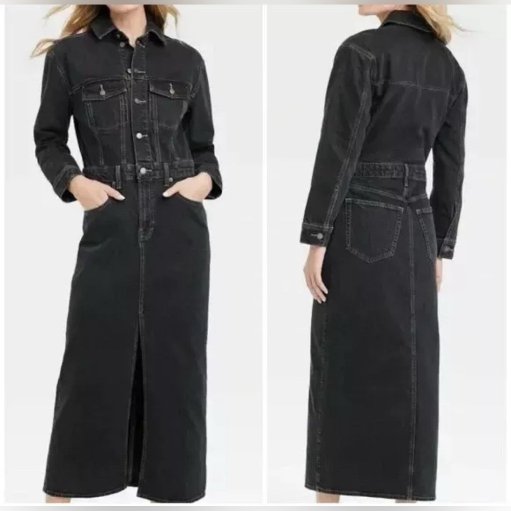 New Universal Thread Denim Jumpsuit Dress Skirt Romper Thick Dark Long Sleeve